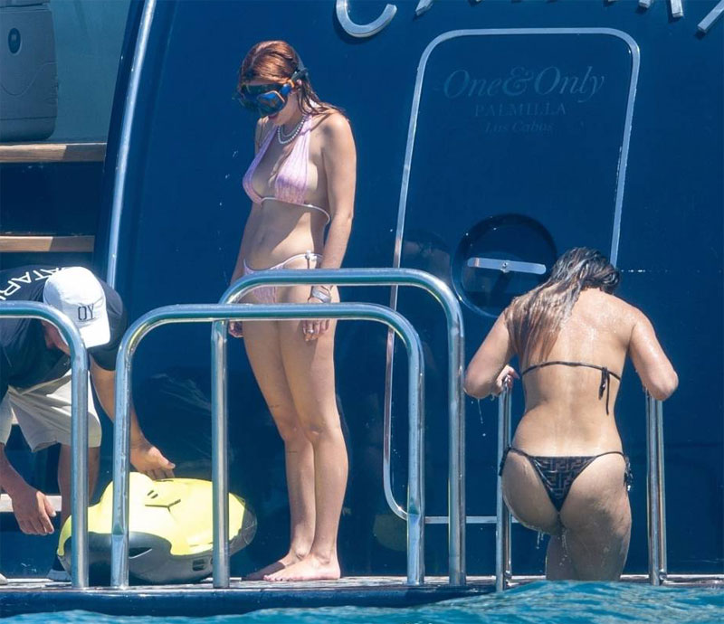 Bella Thorne In a Sheer, Wet Pink Bikini on a Yacht