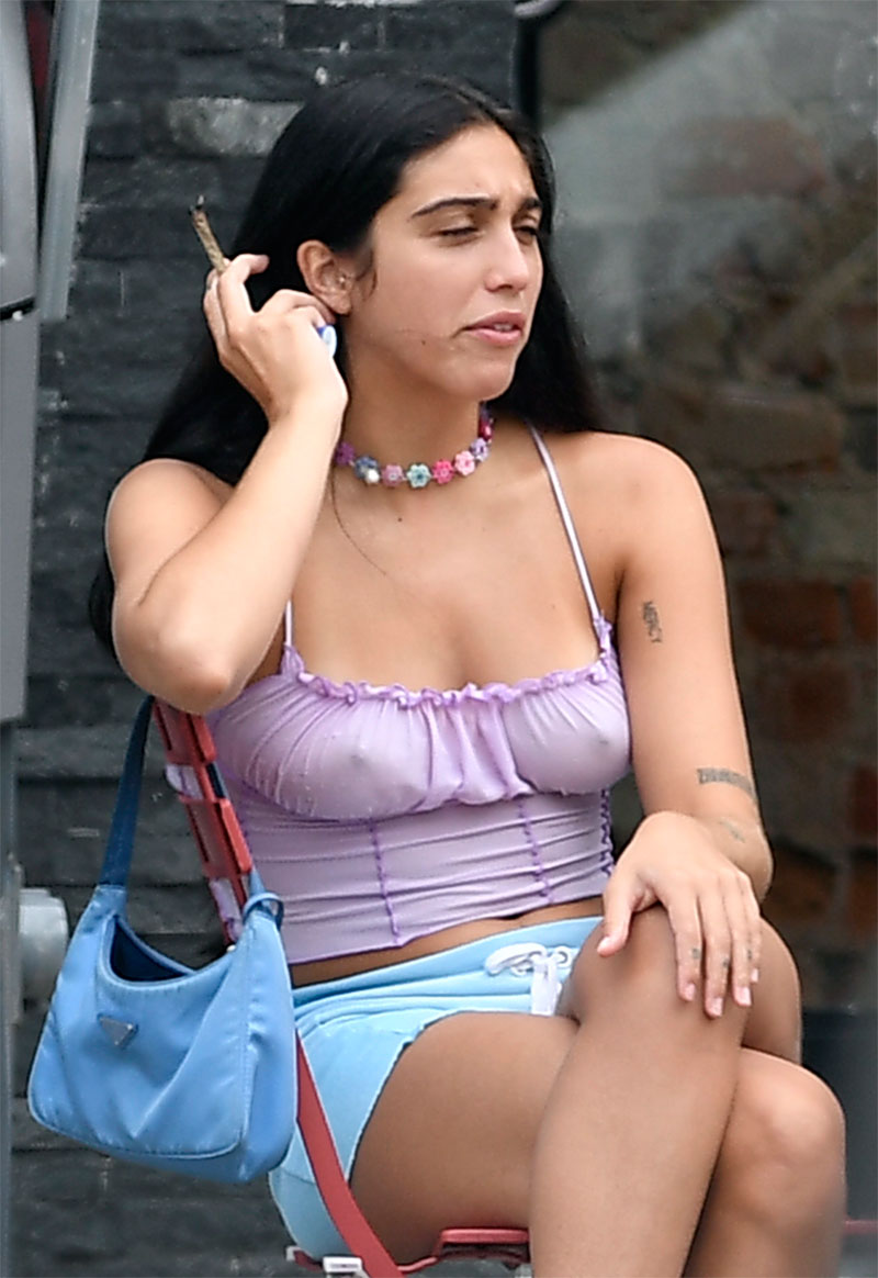 Lourdes Leon Braless in a Totally See Through Blouse