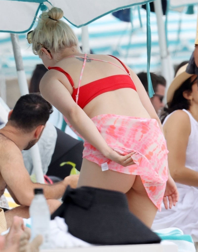 Ariel Winter Ass Cheeks in Red Thong Bikini