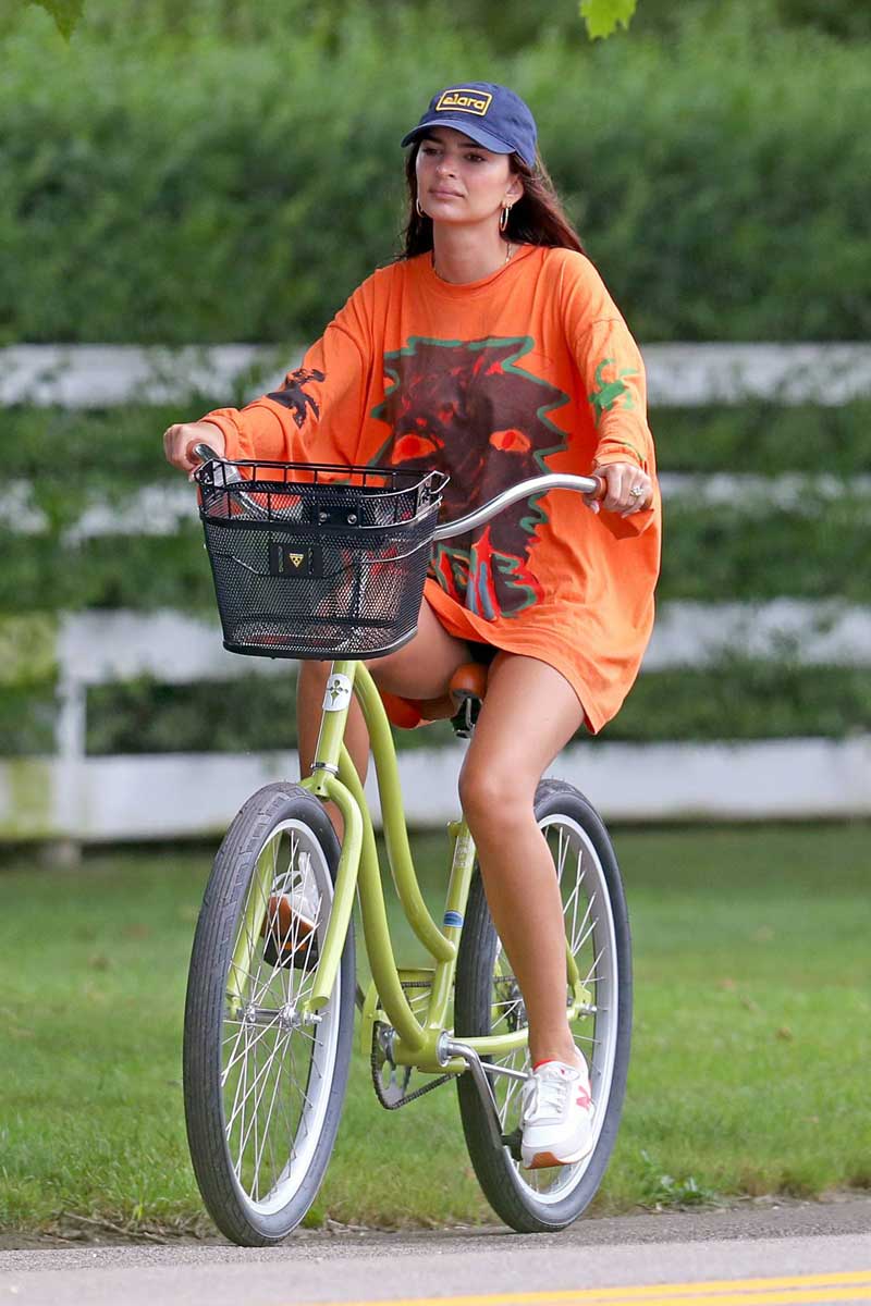 Emily Ratajkowski Black Pantie Upskirt on a Bike