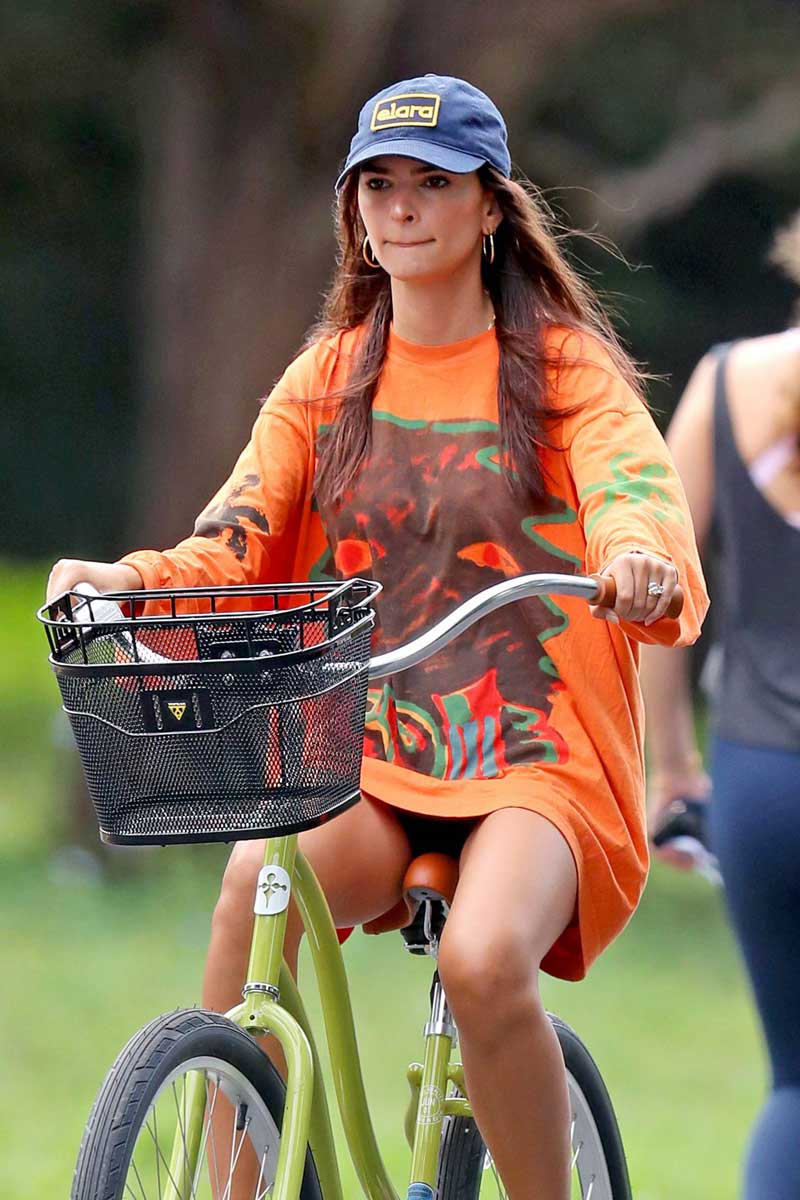 Emily Ratajkowski Black Pantie Upskirt on a Bike