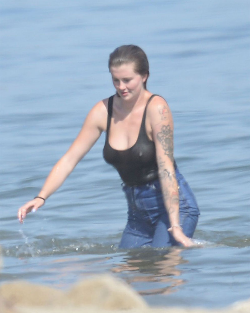 Ireland Baldwin Rock Hard Nipple in Black Bathingsuit