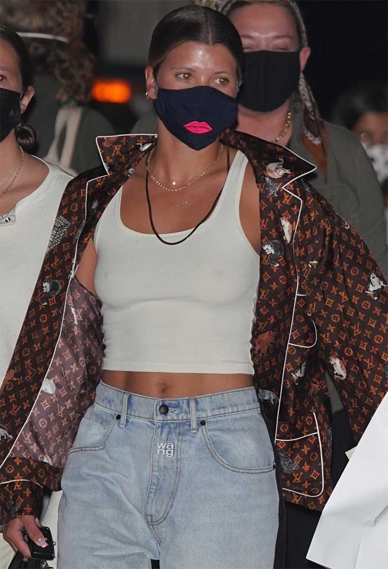 Sophia Richie Braless Pokies in a Wife Beater Shirt