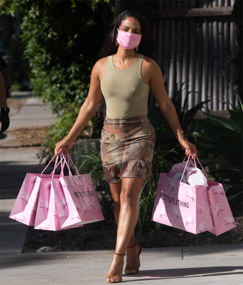 Christina Milian Nipple Pokies in Green Yoga Top