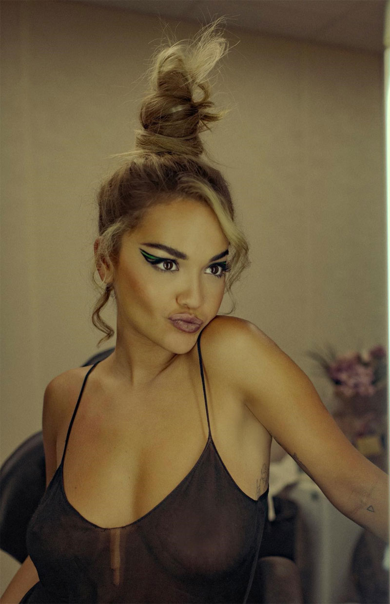 Rita Ora Braless Selfies in Black Silk Teddy