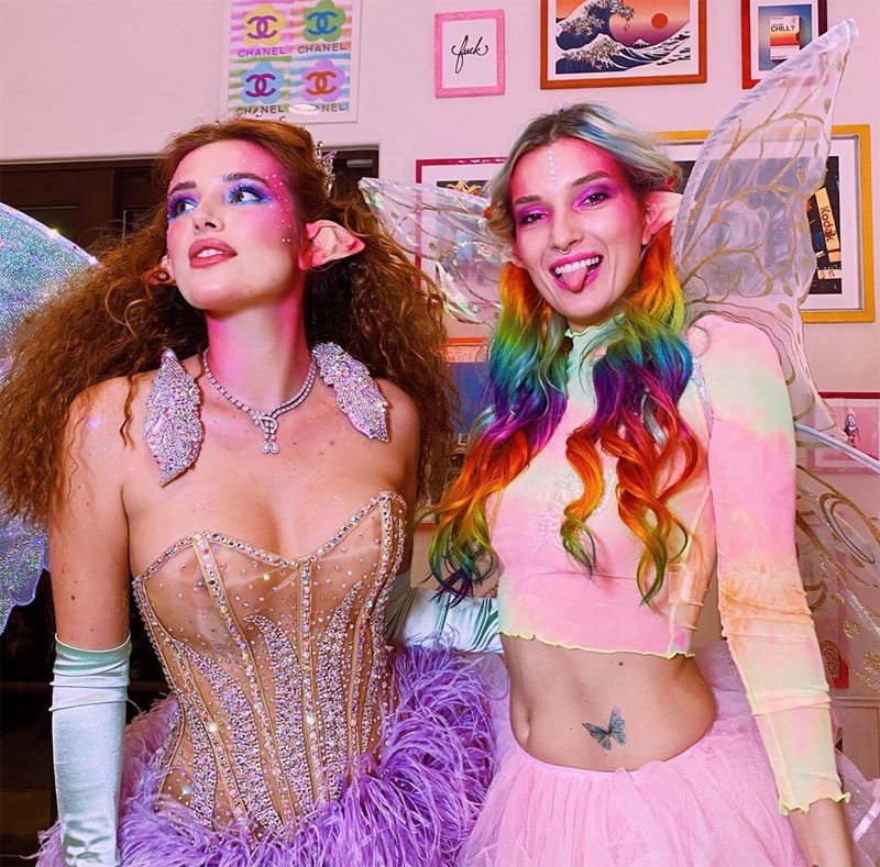 Bella Thorne Dressed as a Fairy in a See Through Corset with her Sister
