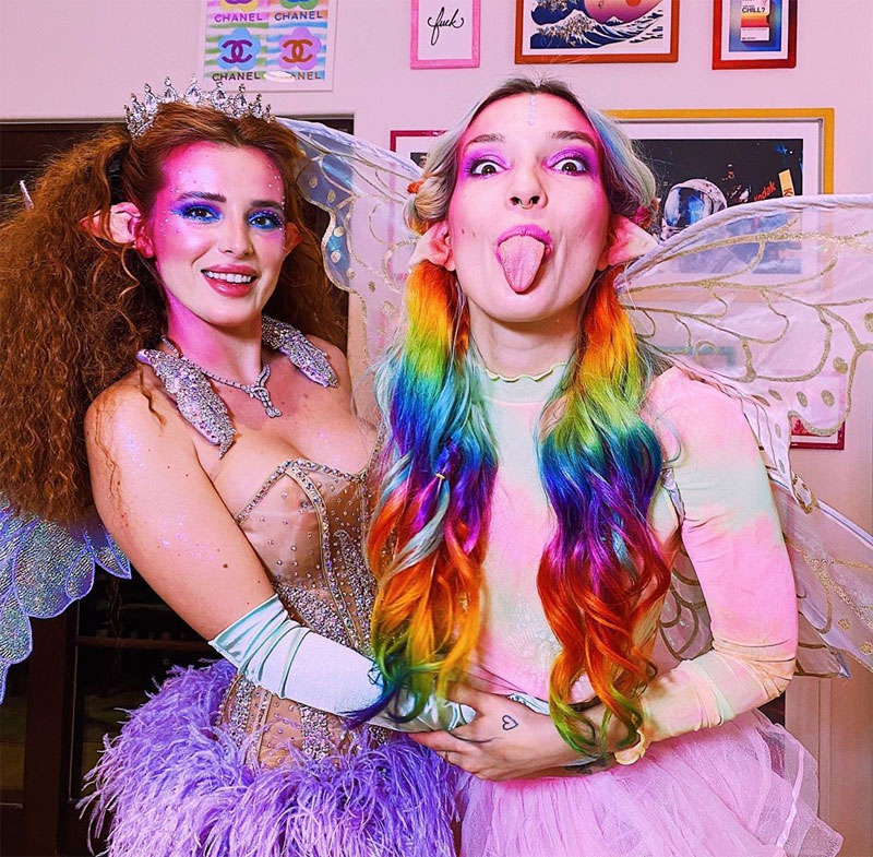 Bella Thorne Dressed as a Fairy in a See Through Corset with her Sister