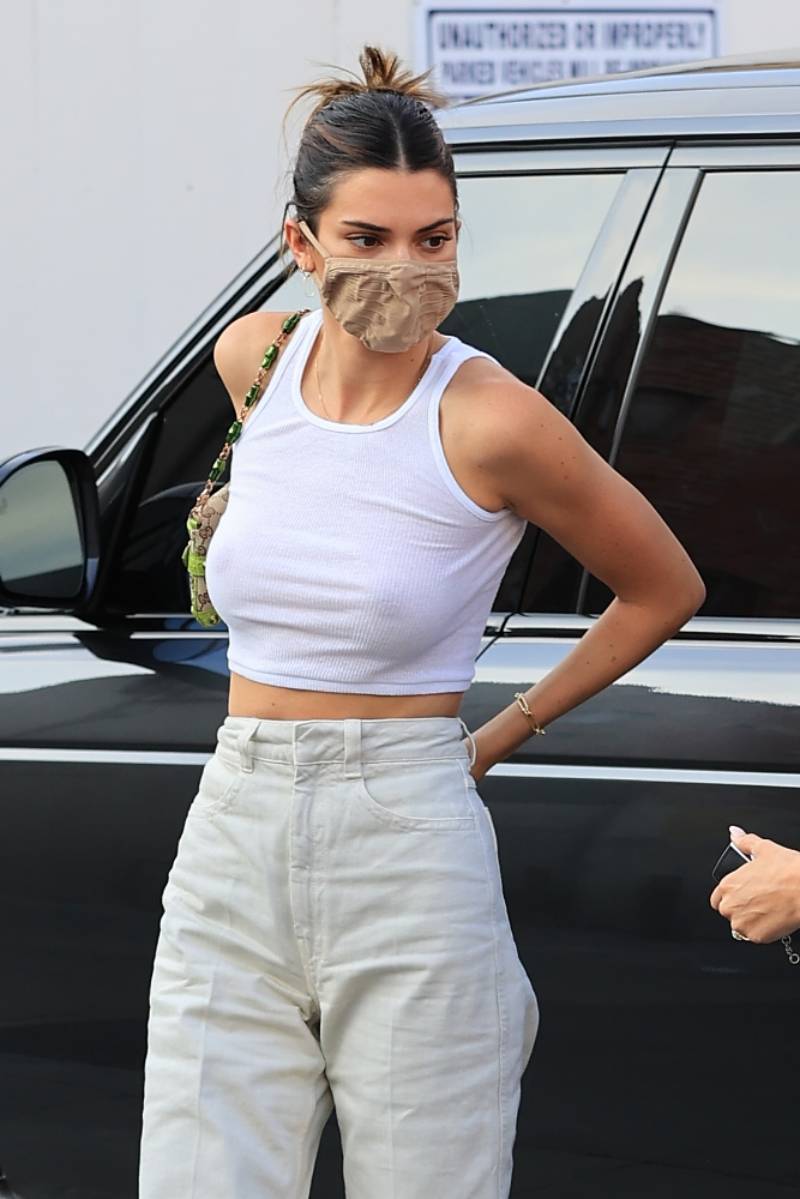 Kendall Jenner Dark Nipples in White Tank Top