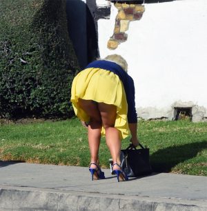 Holly Madison Blue Panites Upskirt in Yellow Dress