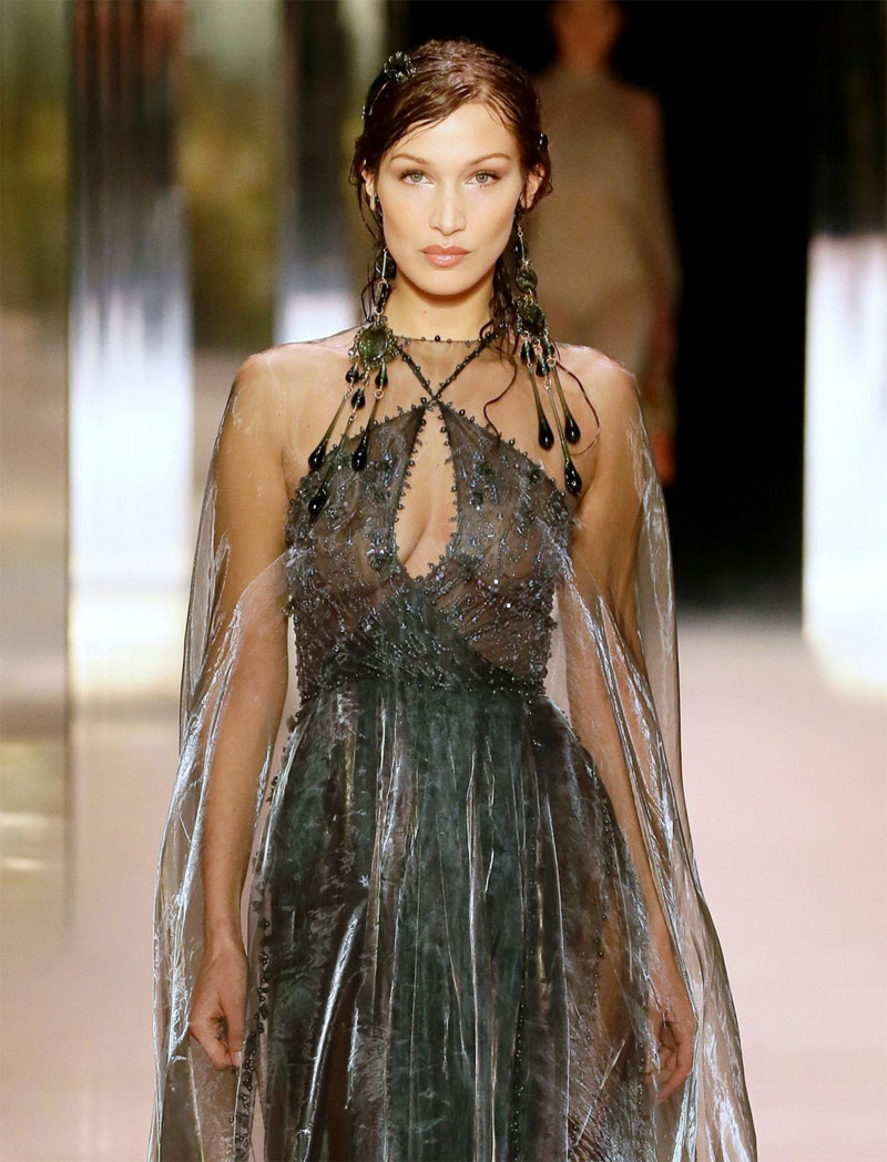 Bella Hadid on the Catwalk in a Sheer Gown
