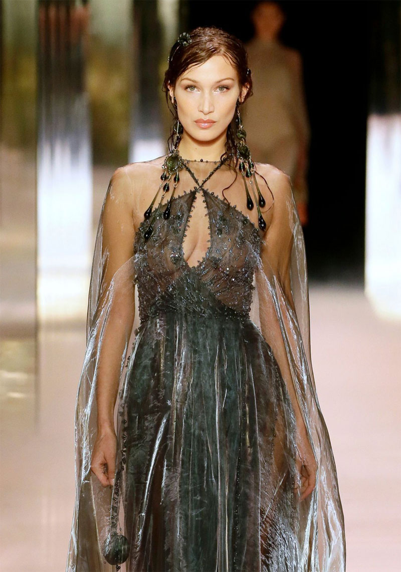 Bella Hadid on the Catwalk in a Sheer Gown