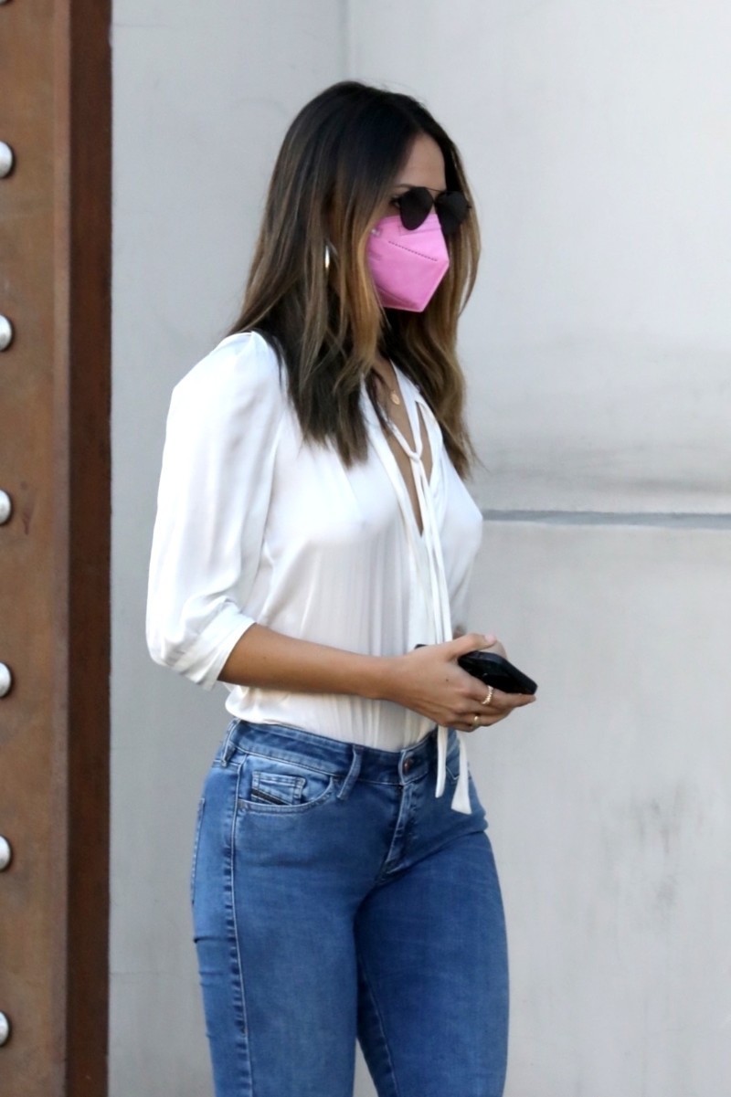 Eiza Gonzalez Braless Nipple Pokies in Silk Blouse