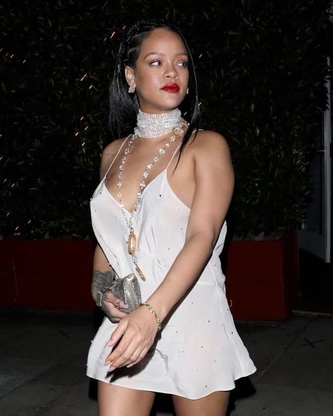 Rihanna No Bra In A White Dress