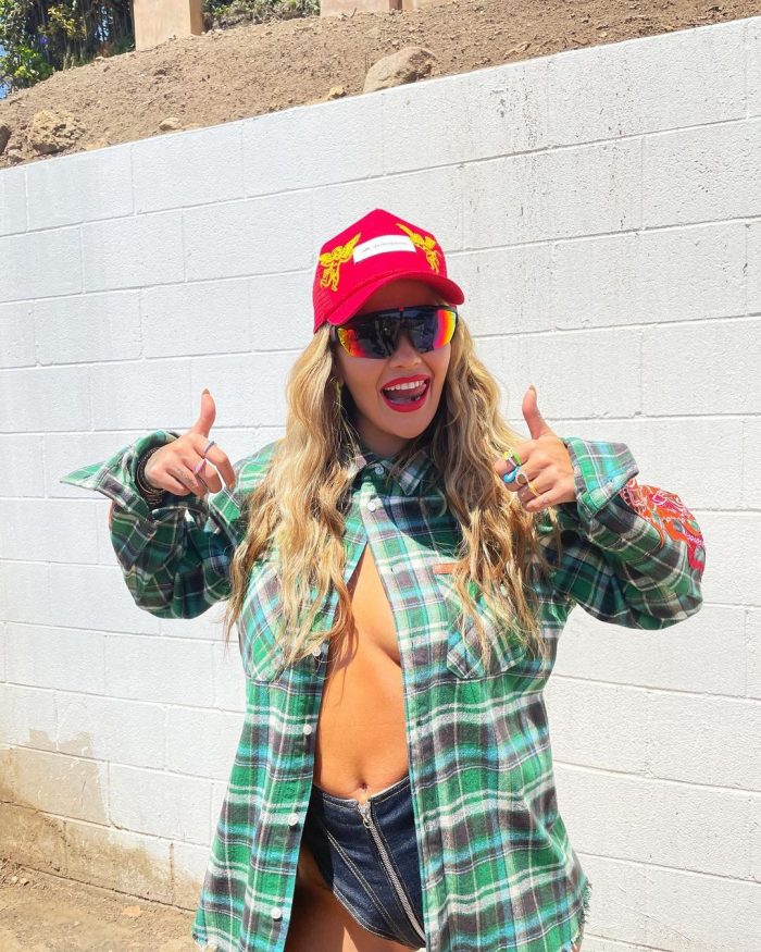Rita Ora No Bra In A Open Plaid